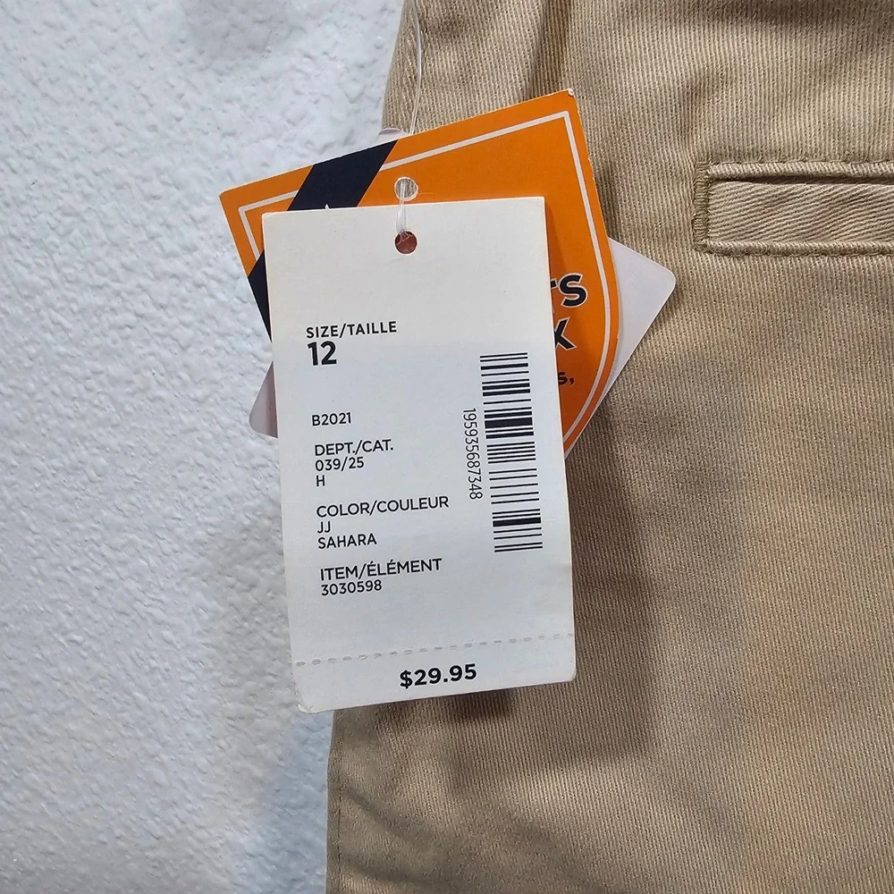 Gymboree Girls Sahara Tan Chino Shorts Nanotex Wrinkle Defense Navy Belt Size 12